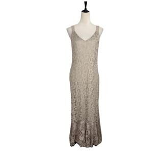 Spencer Alexis Y2K Beige Blush Lace Maxi Dress Stretch Feminine Fairy Siren Med